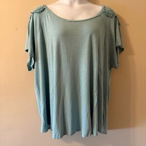 Torrid Lace/Crochet Back Cotton Modal Aqua Blue Boho Raglan Light Top-Size 5
